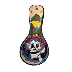 Large Talavera Spoon Rest Hand Painted Ulises DAY of the Dead Art Pottery Mexico